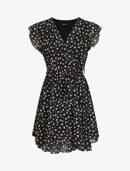 Robe en voile à imprimé moucheté - Noir - 1