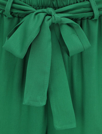 Pantalon fluide paper bag coupe droite - Vert - 3