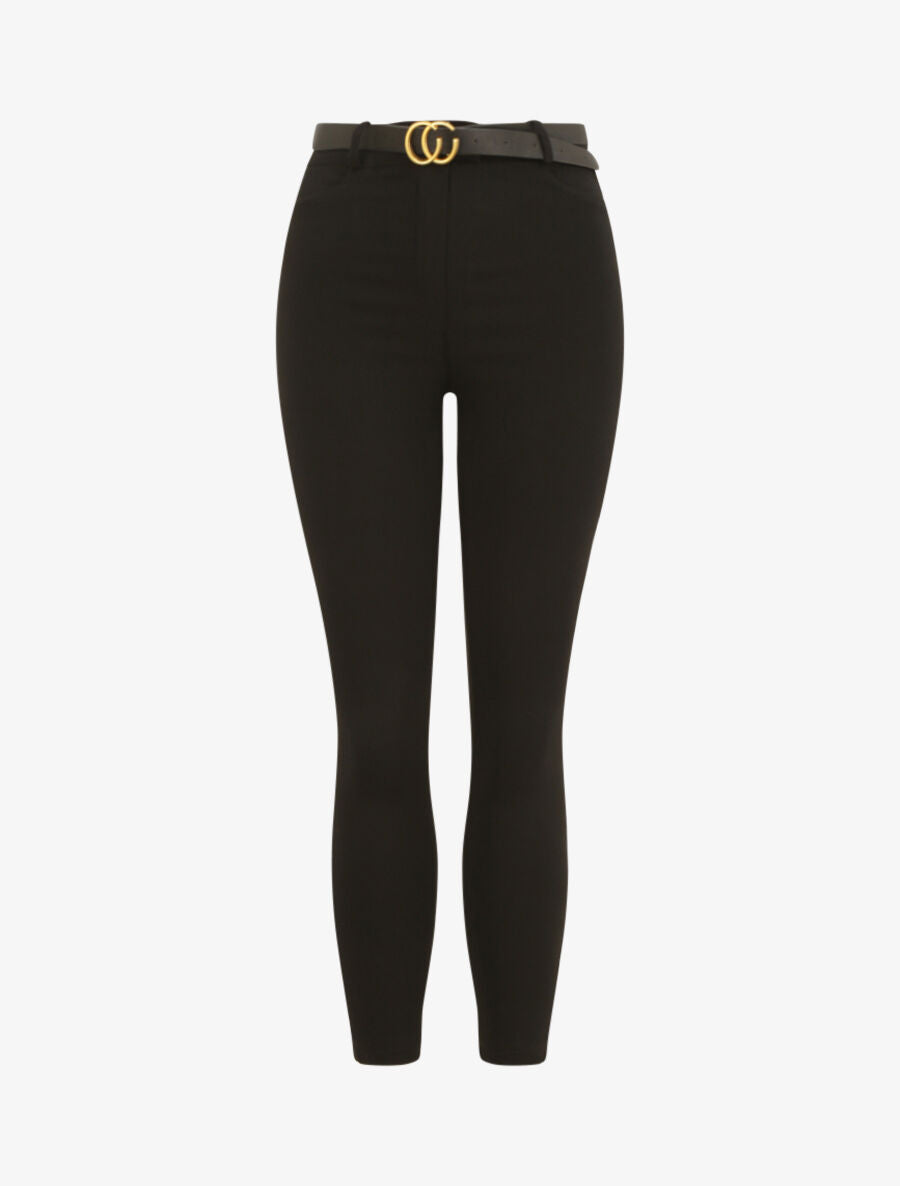Pantalon slim uni à taille haute - Noir - 4