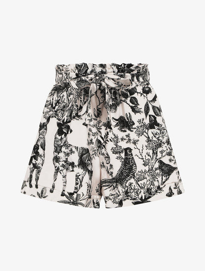 Short imprimé fleuri et animal à revers - Noir - 5