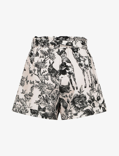 Short imprimé fleuri et animal à revers - Noir - 2
