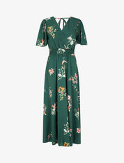 Robe longue imprimé fleurs de printemps à manches papillon - Vert émeraude - 1