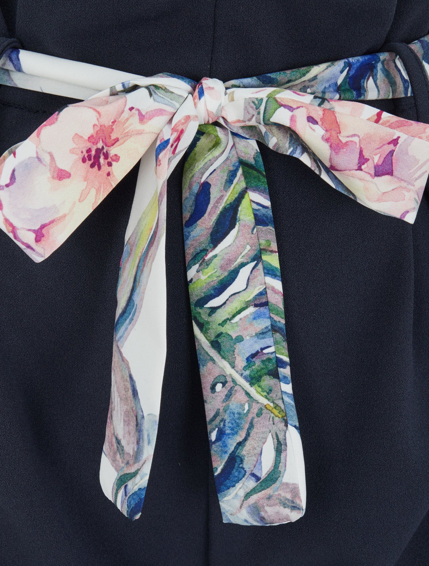 Short taille haute à ceinture imprimé fleurs tropicales - Marine - 3