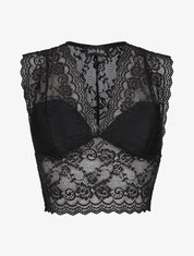 Crop top en dentelle ajouré - Noir - 1