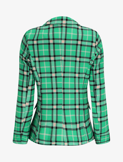 Blazer croisé à épaulettes imprimé carreaux - Vert - 2