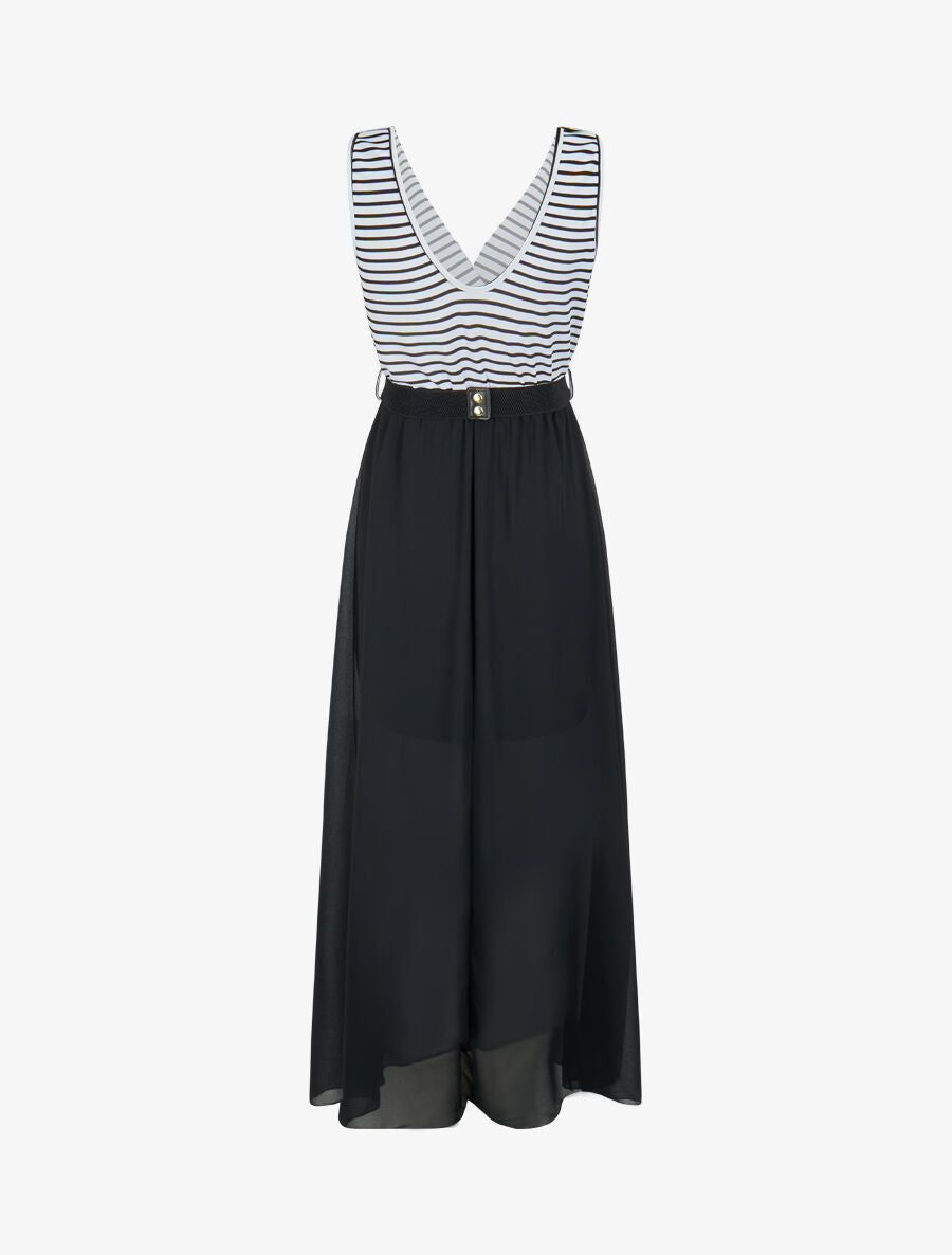 Robe longue évasée à rayures - Noir - 2