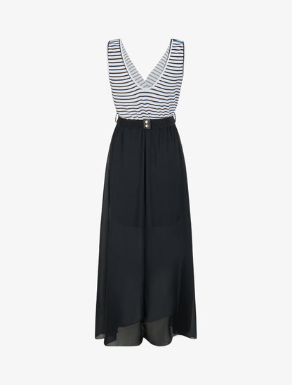 Robe longue évasée à rayures - Noir - 2