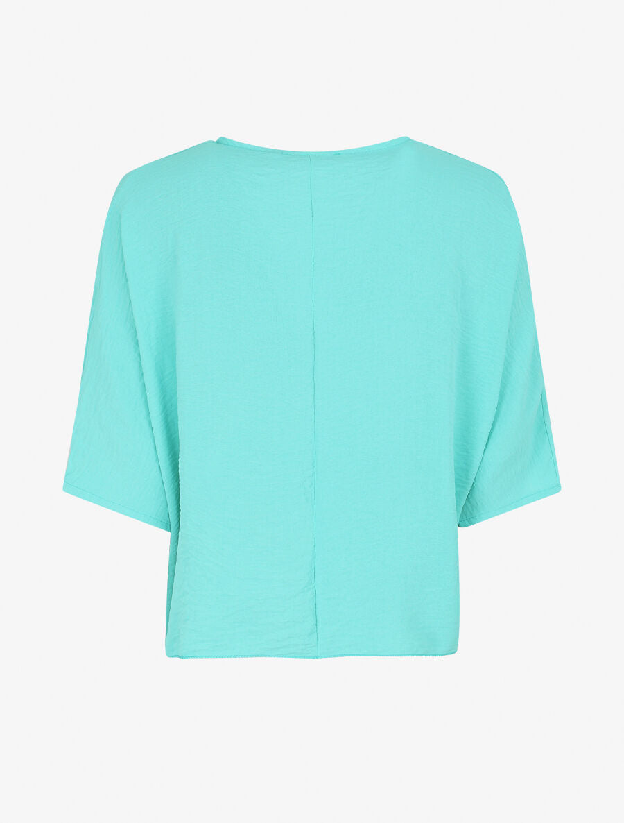 Blouse ample unie à liens à nouer - Turquoise - 2