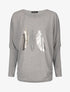 Pull ample à motif plumes irisées - Gris - 1