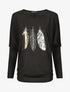 Pull ample à motif plumes irisées - Noir - 1