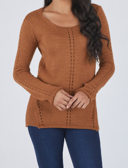Pull droit dos en maille stylisée - Camel - 4