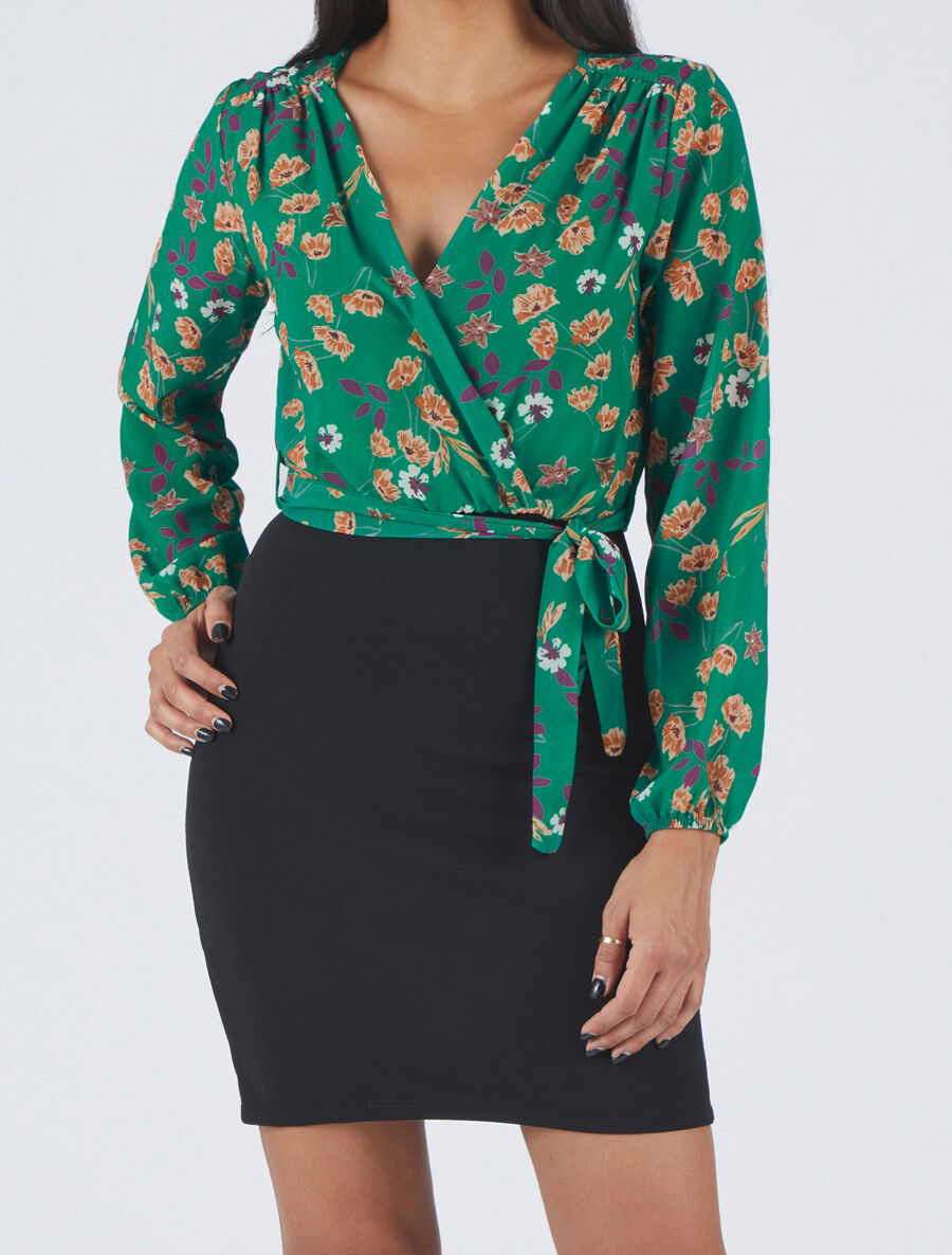 Robe fourreau à buste imprimé petites fleurs - Vert - 4