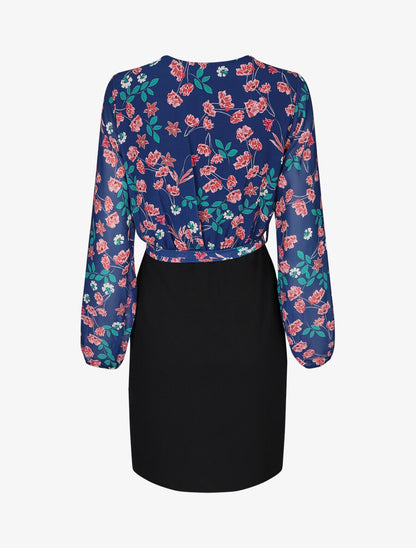 Robe fourreau à buste imprimé petites fleurs - Bleu - 2