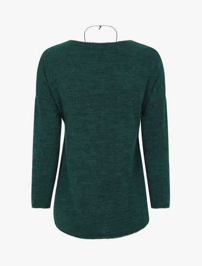 Pull droit à liseré irisé - Vert foncé - 2