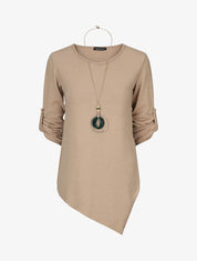 Pull asymétrique à manches rabattables - Beige - 4