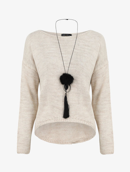 Pull uni col bateau - Beige - 5