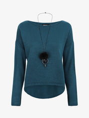 Pull uni col bateau - Bleu canard - 1