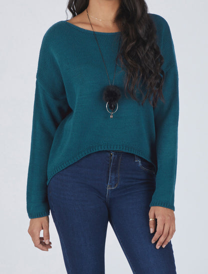 Pull uni col bateau - Bleu canard - 4