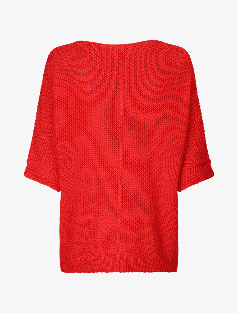 Pull grosse maille à manches 3/4 - Rouge - 2