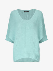 Pull grosse maille à manches 3/4 - Bleu ciel - 1