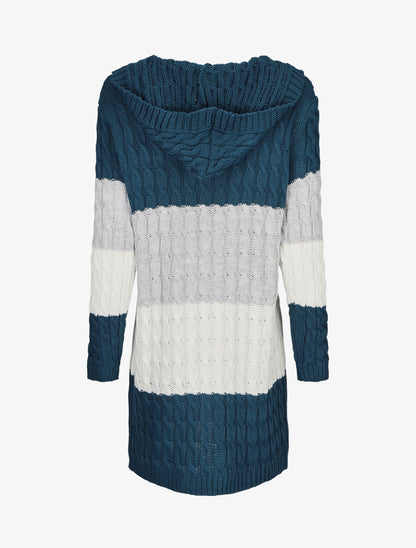 Gilet rayé à capuche - Bleu canard - 2
