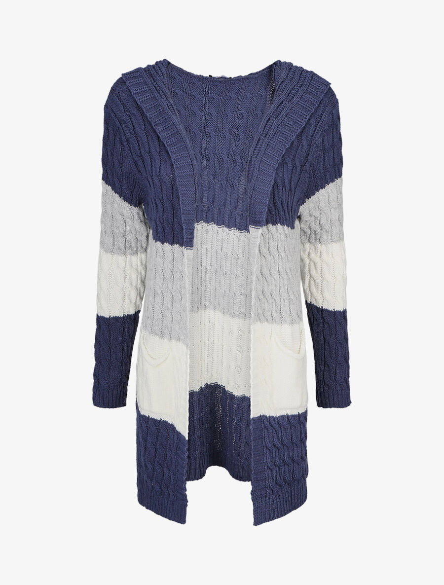 Gilet rayé à capuche - Bleu jean - 1
