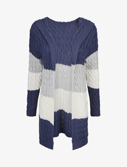 Gilet rayé à capuche - Bleu jean - 1