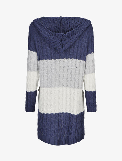 Gilet rayé à capuche - Bleu jean - 2