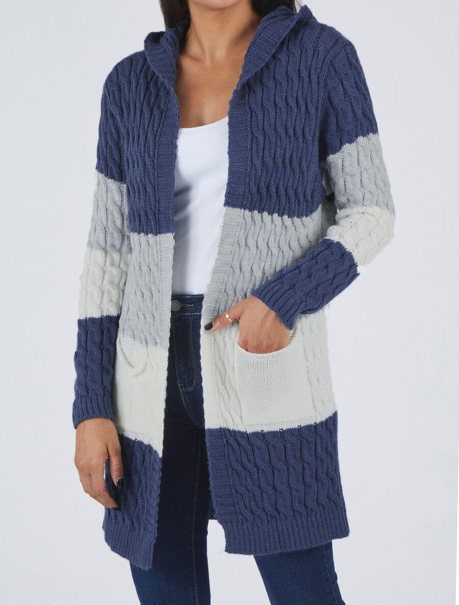 Gilet rayé à capuche - Bleu jean - 4