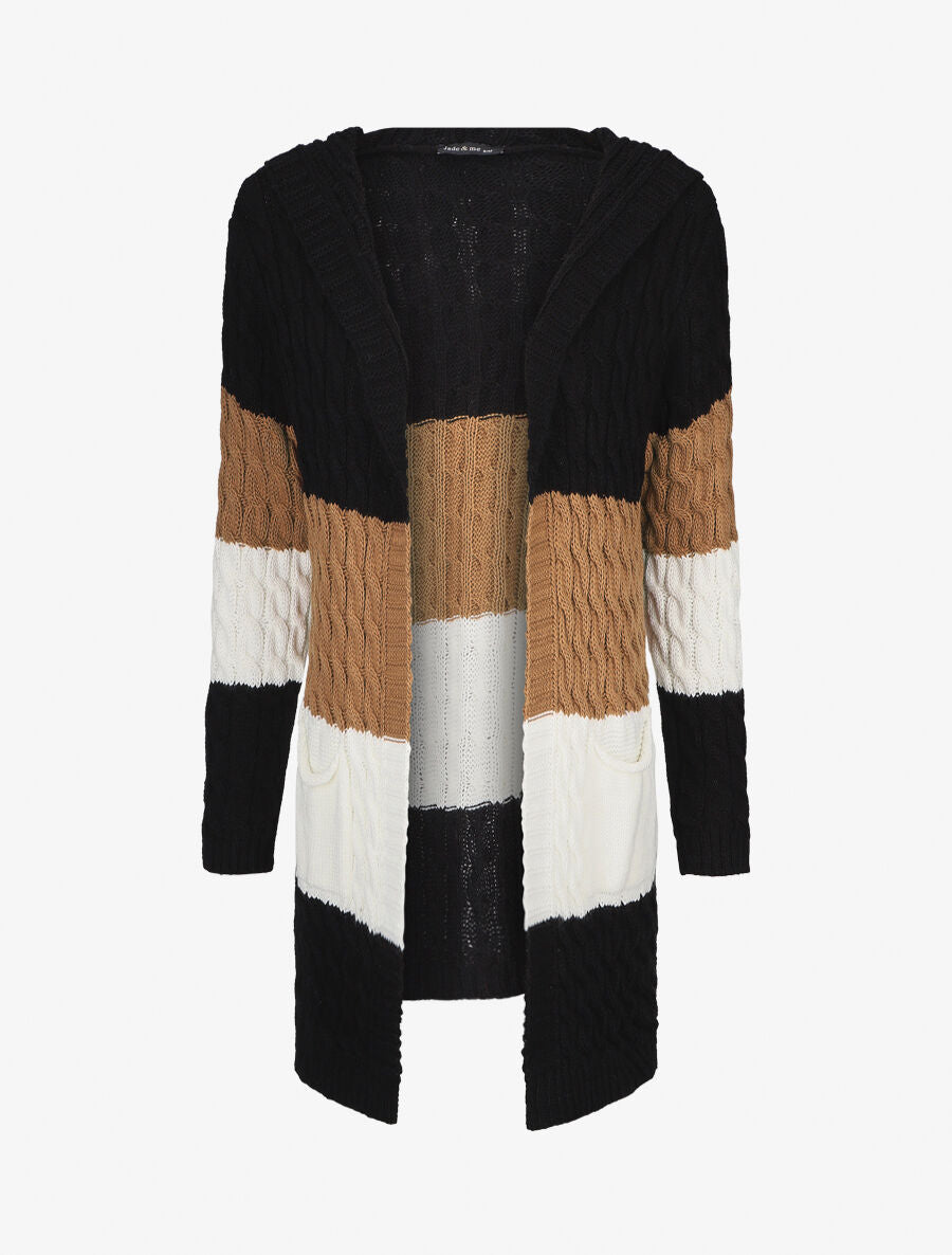Gilet rayé à capuche - Noir - 5