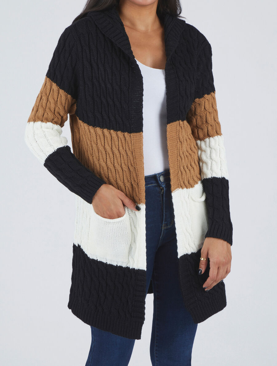Gilet rayé à capuche - Noir - 4