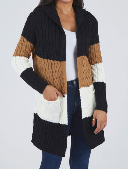 Gilet rayé à capuche - Noir - 4