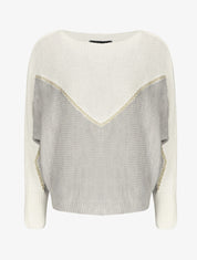 Pull en maille à motif V irisé - Gris - 1