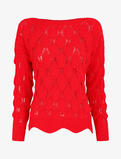 Pull en maille effet écaille - Rouge - 4