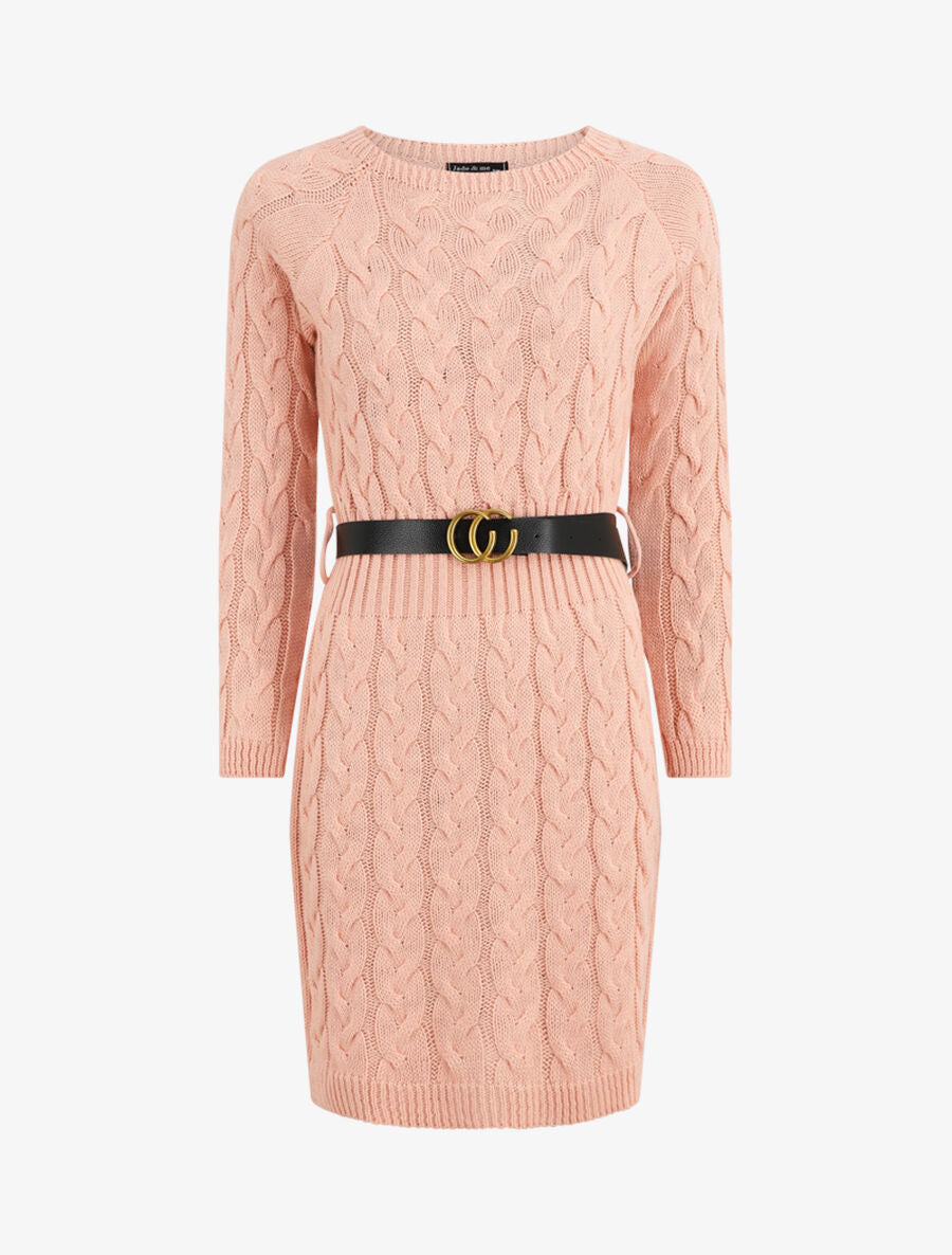 Robe pull courte effet tressé - Rose poudré - 4