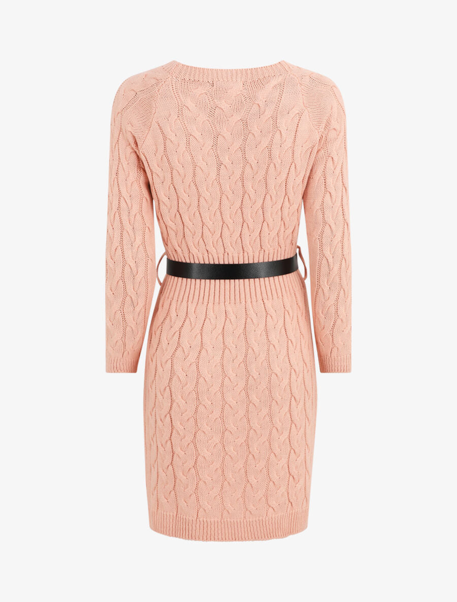 Robe pull courte effet tressé - Rose poudré - 2