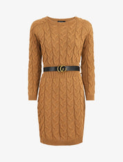 Robe pull courte effet tressé - Camel - 1