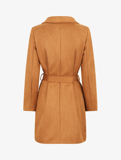Trench mi-long zippé en suédine - Camel - 2