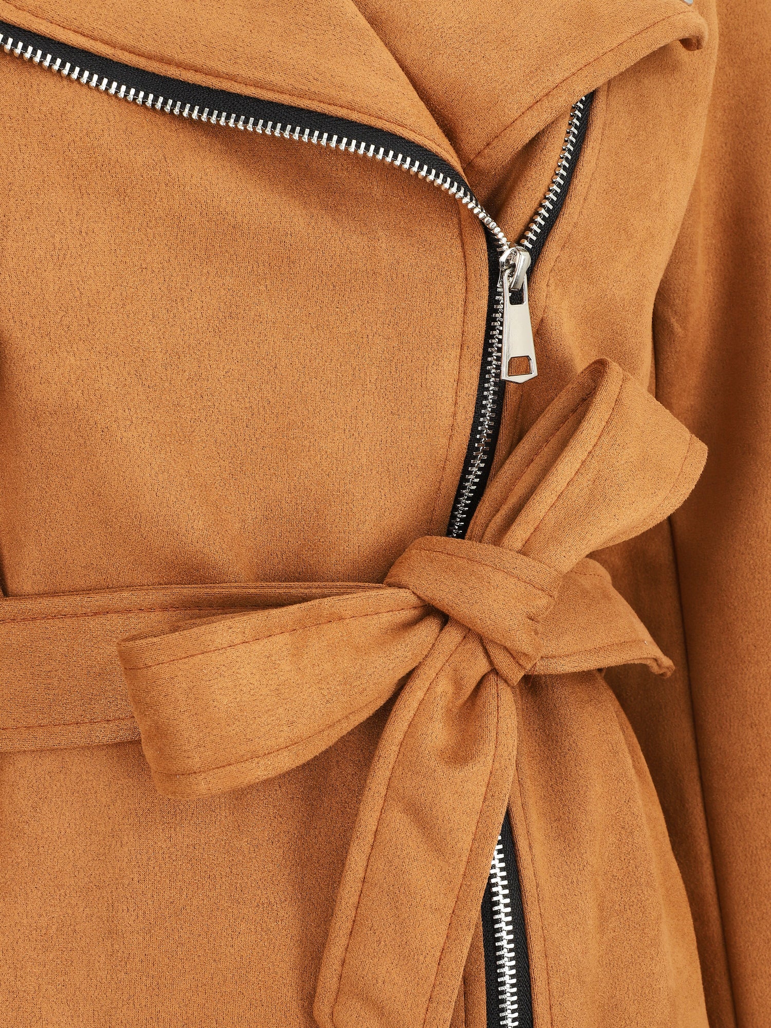 Trench mi-long zippé en suédine - Camel - 3