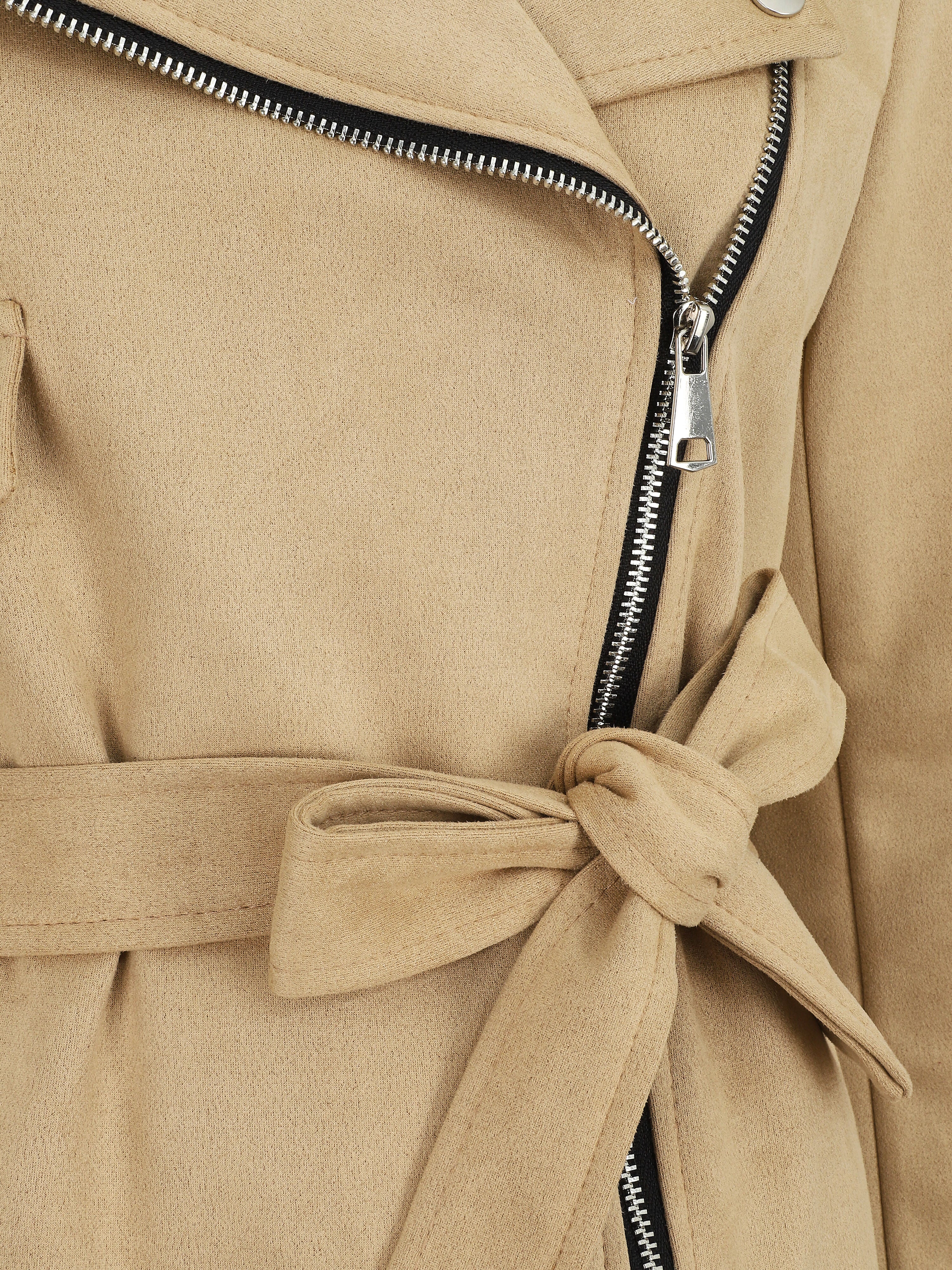 Trench mi-long zippé en suédine - Beige - 3