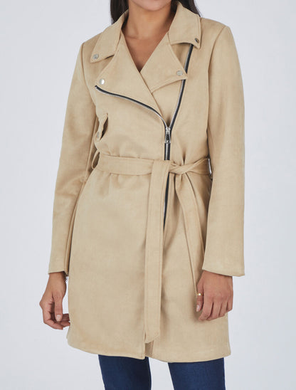 Trench mi-long zippé en suédine - Beige - 4