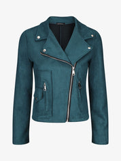 Veste style perfecto zippée en suédine - Bleu canard - 1
