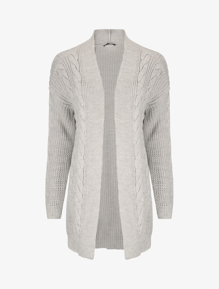 Gilet long ouvert en maille - Gris - 1