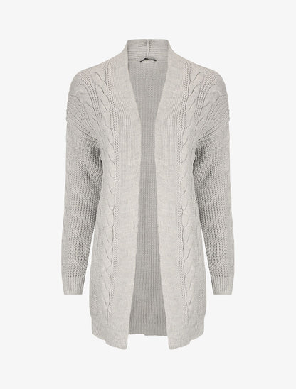 Gilet long ouvert en maille - Gris - 1
