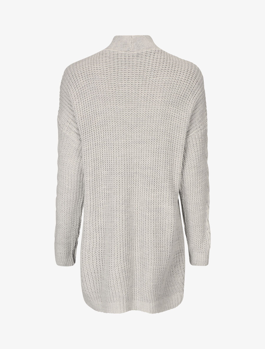 Gilet long ouvert en maille - Gris - 2