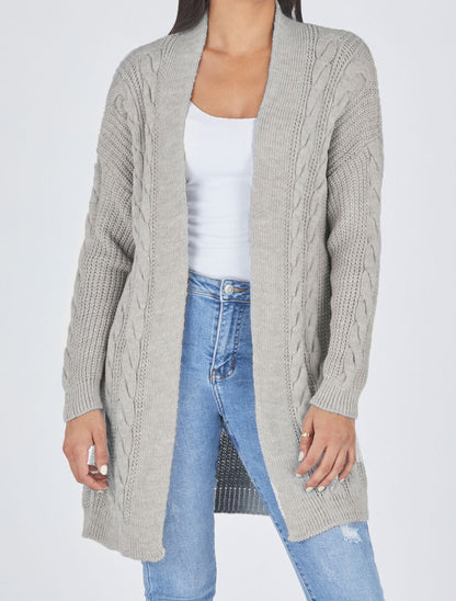 Gilet long ouvert en maille - Gris - 4