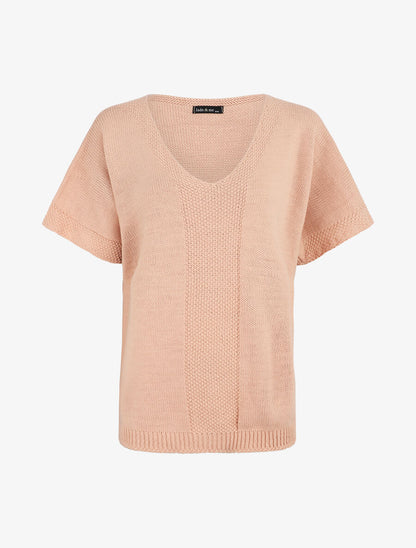 Pull à col rond et manches courtes - Rose - 1