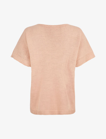 Pull à col rond et manches courtes - Rose - 2