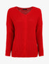 Pull uni à col V et torsade - Rouge - 5