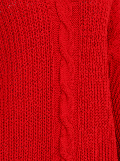 Pull uni à col V et torsade - Rouge - 3